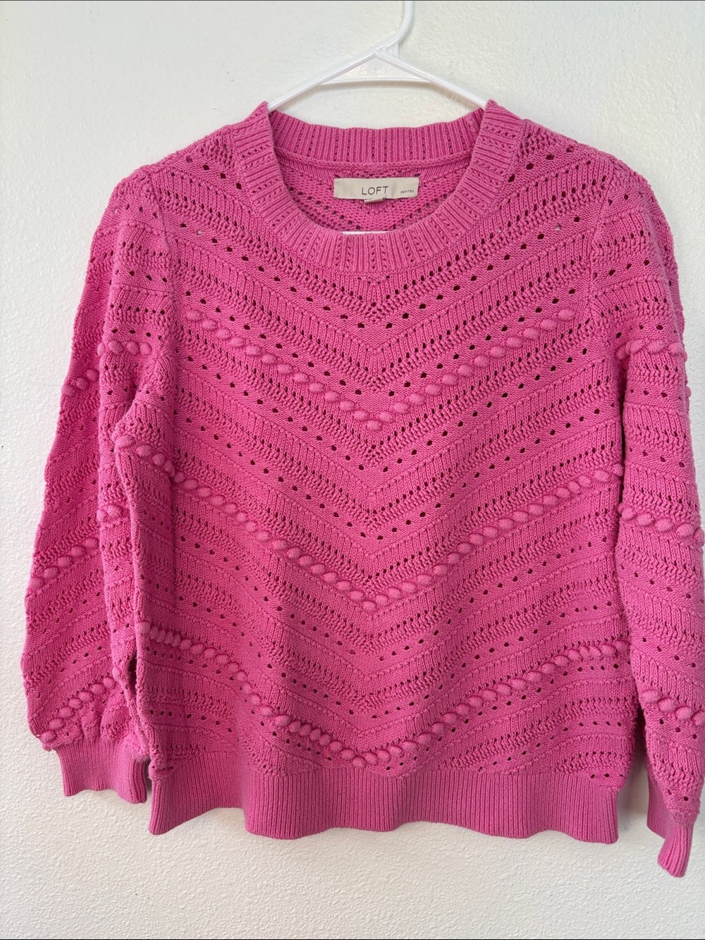 LOFT Hot Pink Open-Knit Chevron Crewneck Sweater -708sku